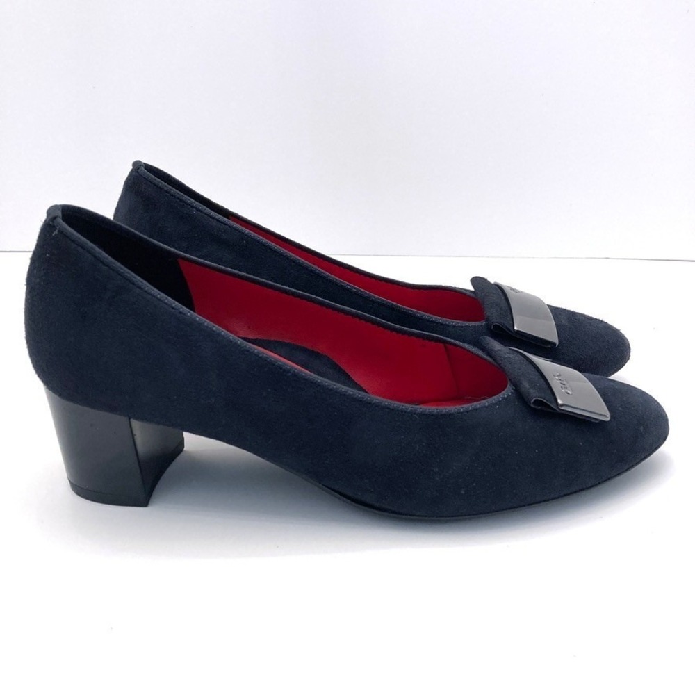 ara Suede Leather Pumps High Soft Navy Blue Womens‎ 5.5 2" Block Heel